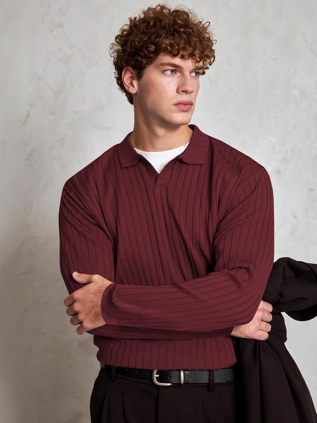 HAPPY KHAJANA Men Striped V-Neck T-shirt