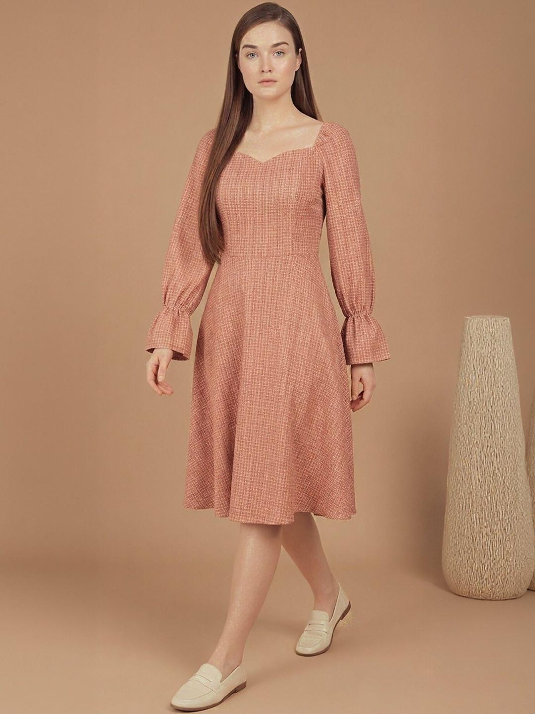 Mast & Harbour Print Puff Sleeve Fit & Flare Midi Dress - Myntra