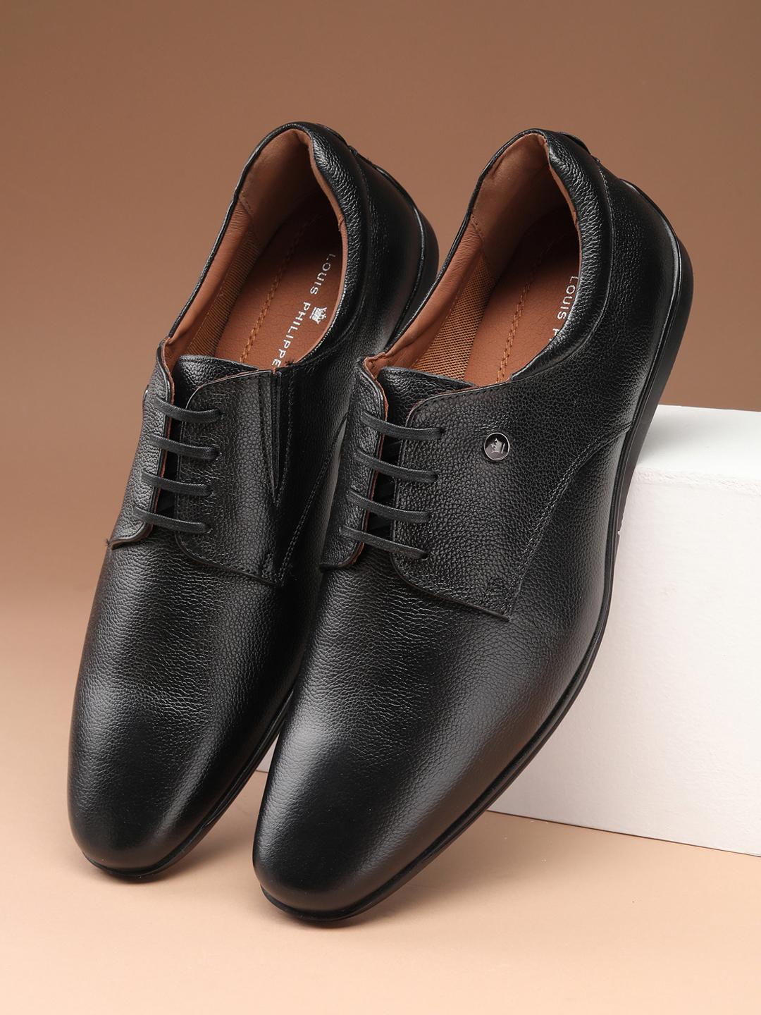 Louis Philippe Men Premium Leather Anti-Slip Flat Heel Derby Shoes