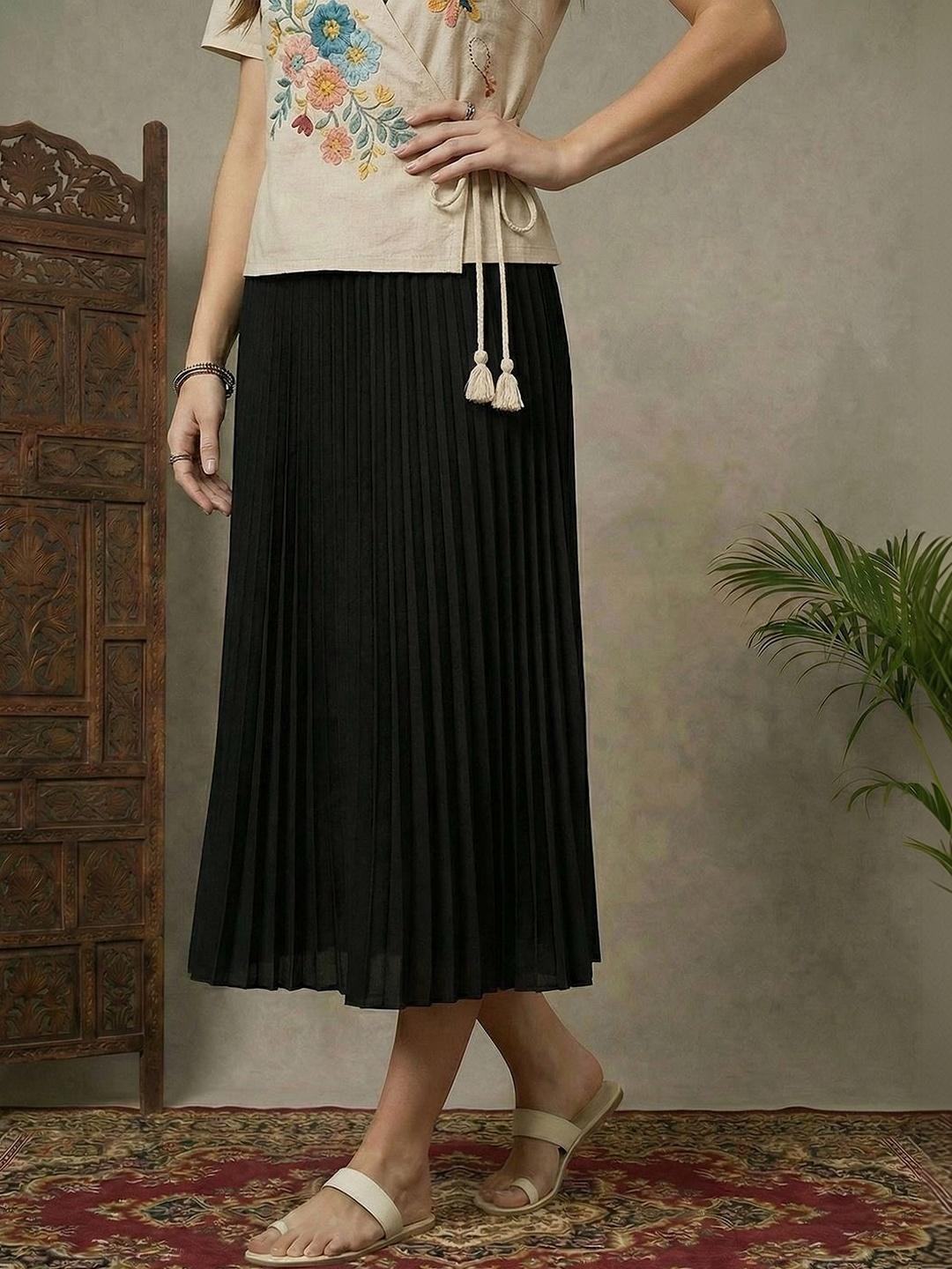 Buy VANSIRI Women Crepe Maxi Flared Skirt - Skirts for Women