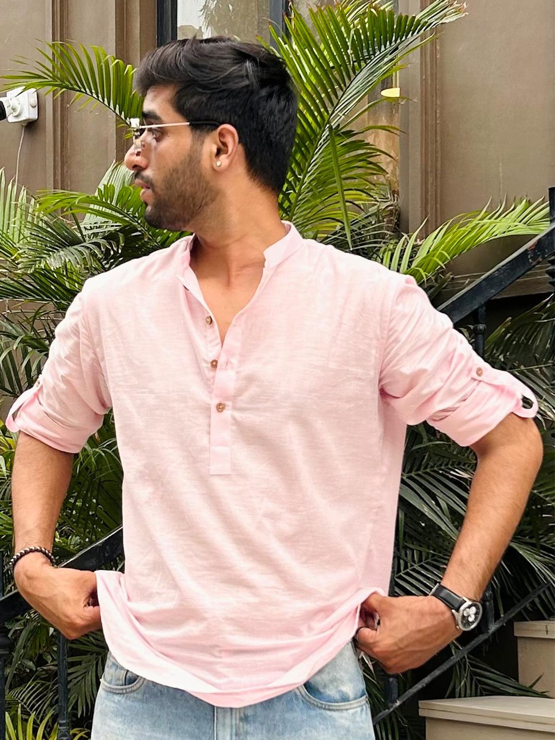 See Designs Pure Cotton Mandarin Collar Thread Work Short Kurta
