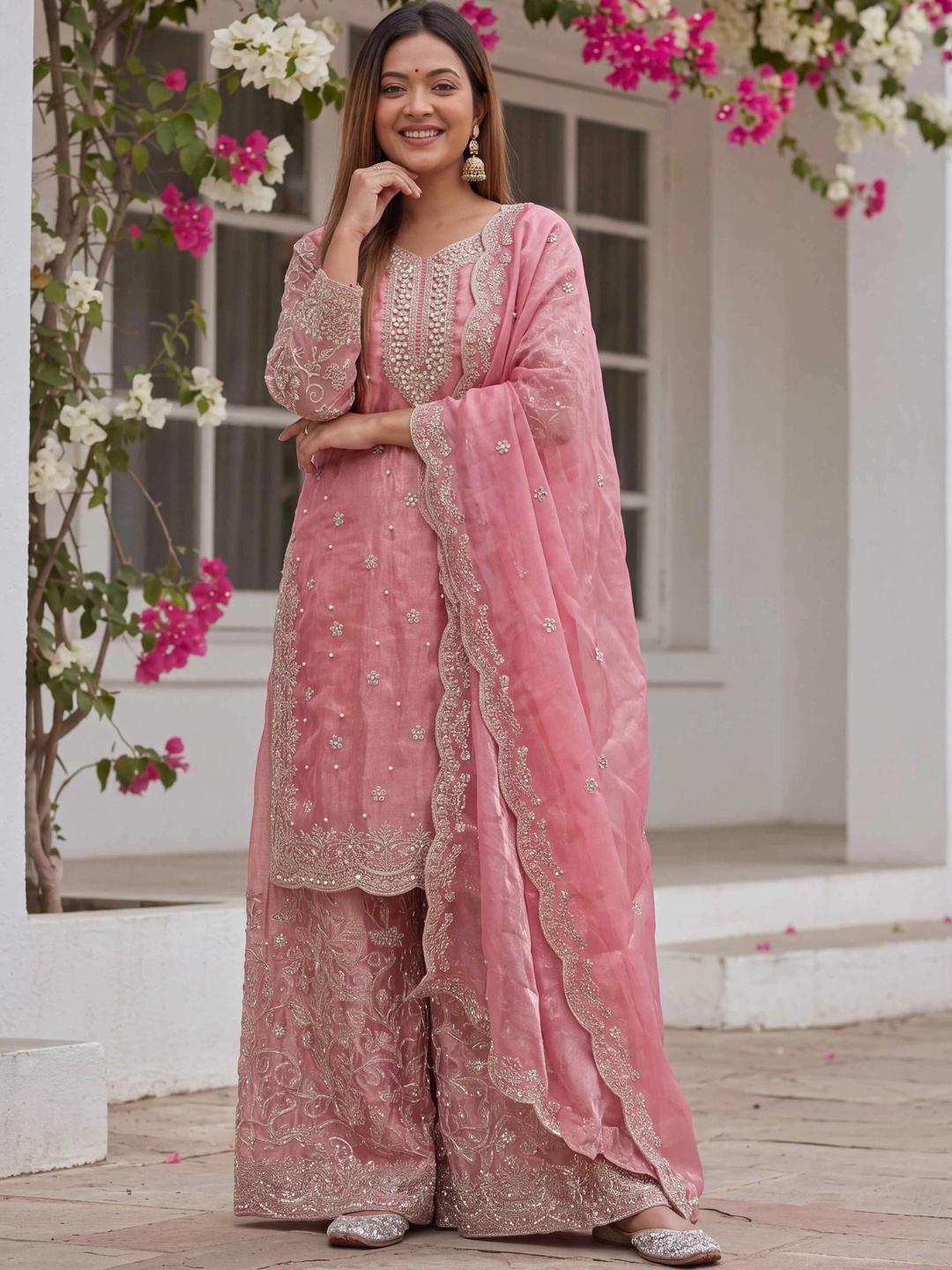 KRISKA Women Ethnic Motifs Embroidered Kurta with Sharara & Dupatta - Image 1