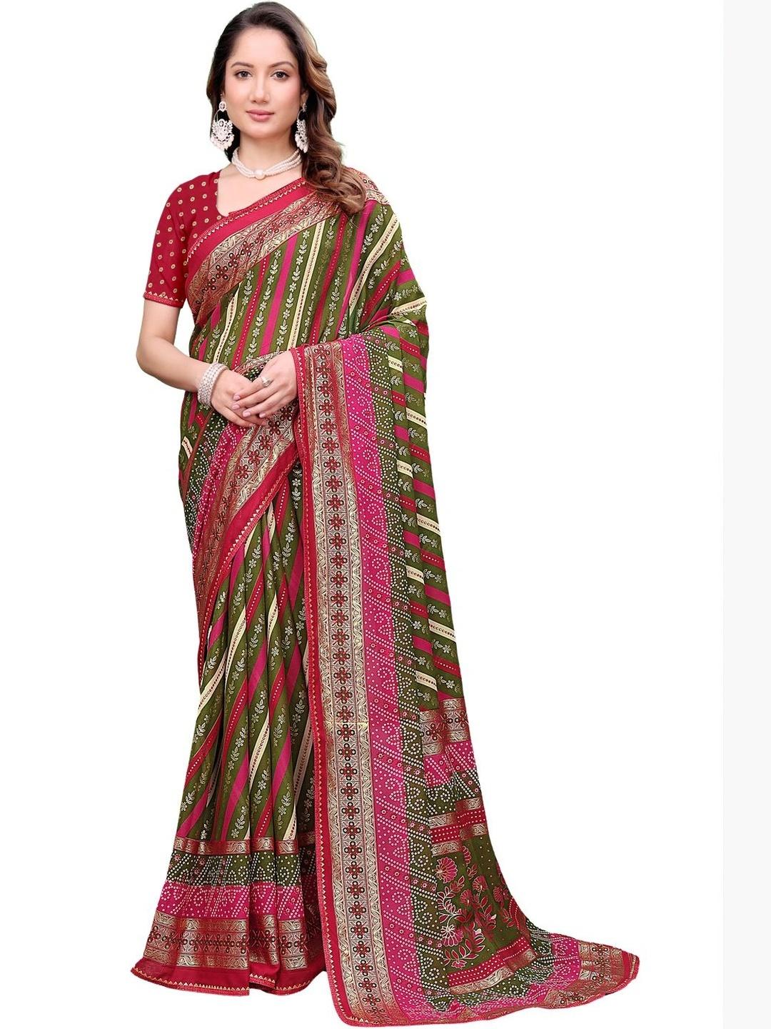 KANURIKAA Floral Zari Leheriya Saree - Image 1