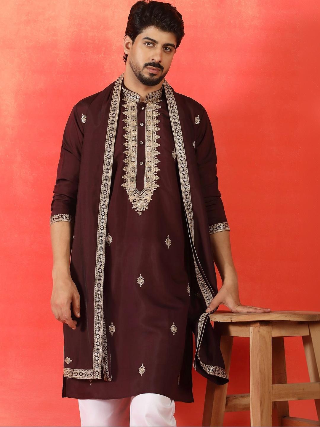 KRAFT INDIA Men Embroidered Kurta with Pyjamas & Dupatta - Image 1