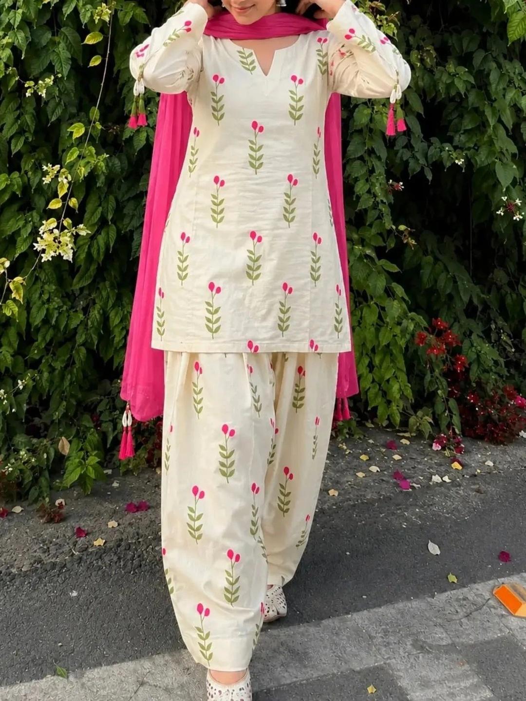 Cute fellow Women Floral Printed Kurta with Patiala & Dupatta - Image 1