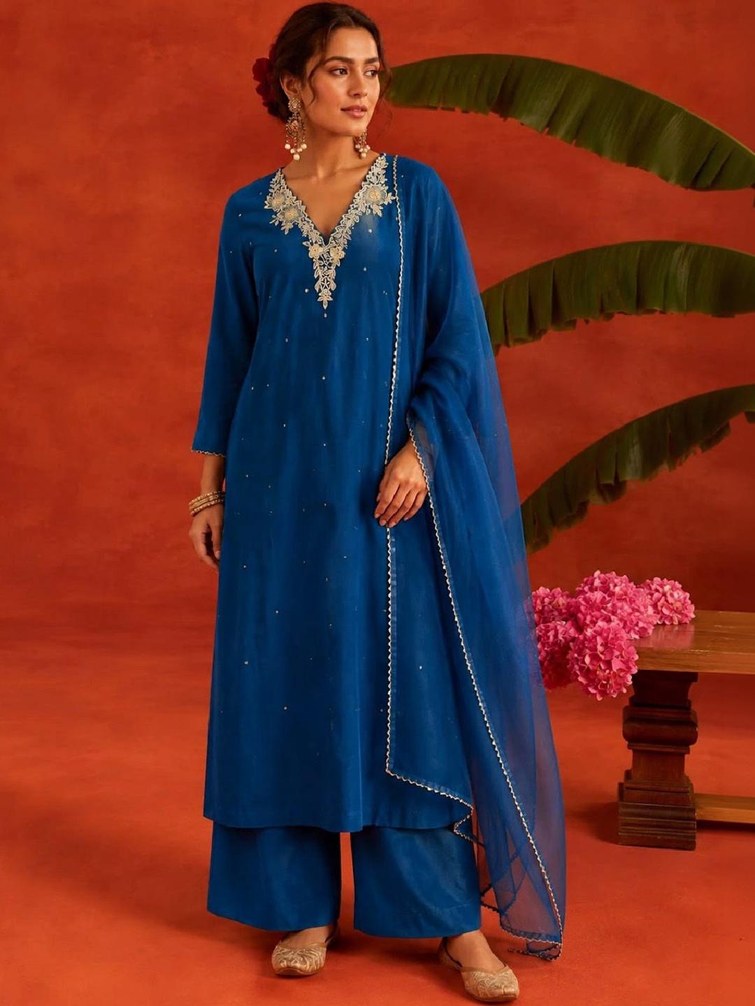 Varanga Women Ethnic Motifs Embroidered Kurta with Palazzos & Dupatta - Image 1