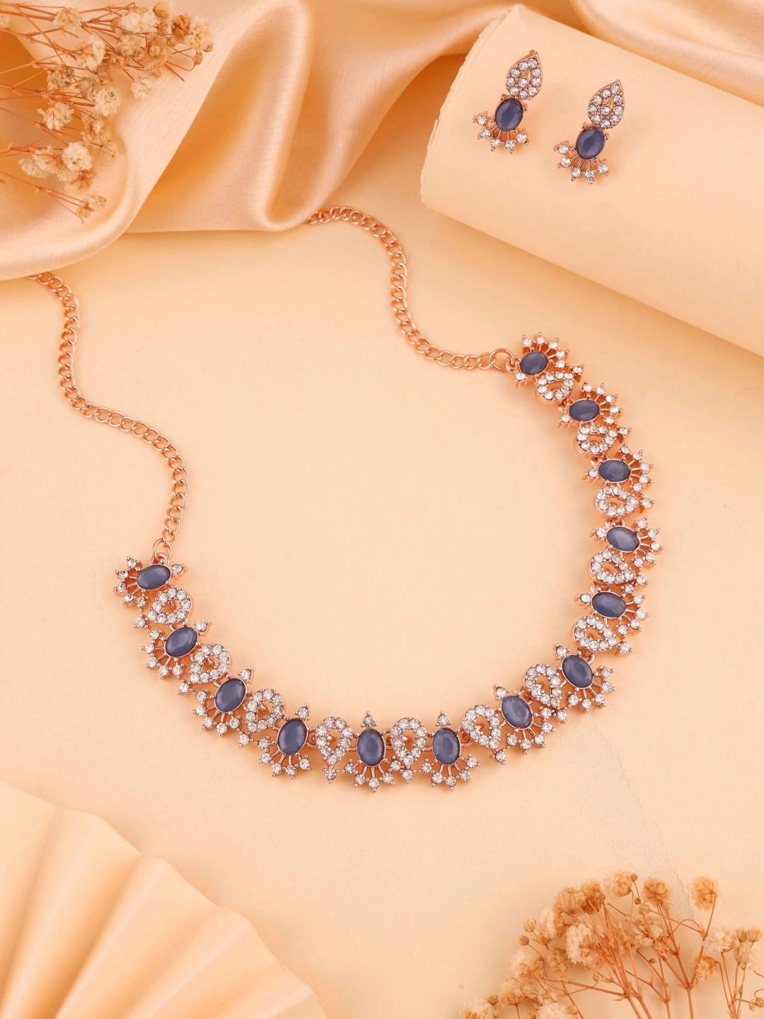 Sangria Gold-Plated American Diamond Necklace and Earrings