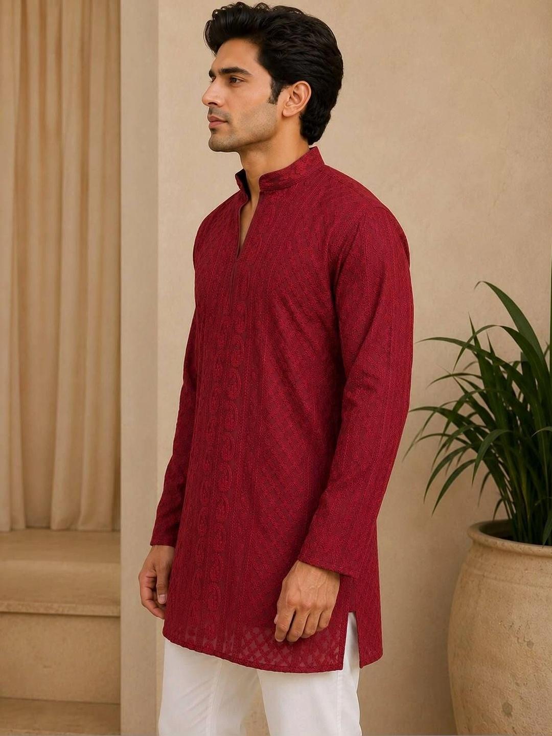 House of Pataudi Men Ethnic Motifs Embroidered Kurta with Pyjamas - Image 1