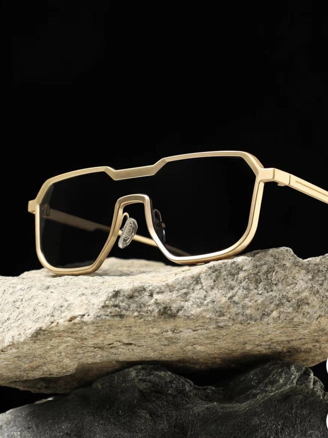 summer dream Unisex Black Gold Rectangle Sunglasses - Image 1