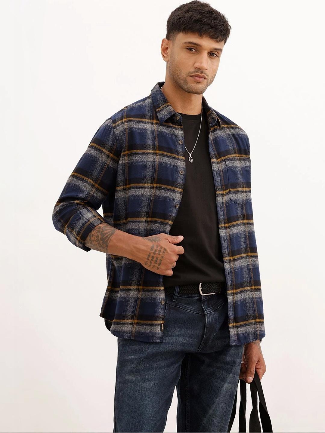 WROGN Men Slim Fit Tartan Checks Casual Shirt - Image 1
