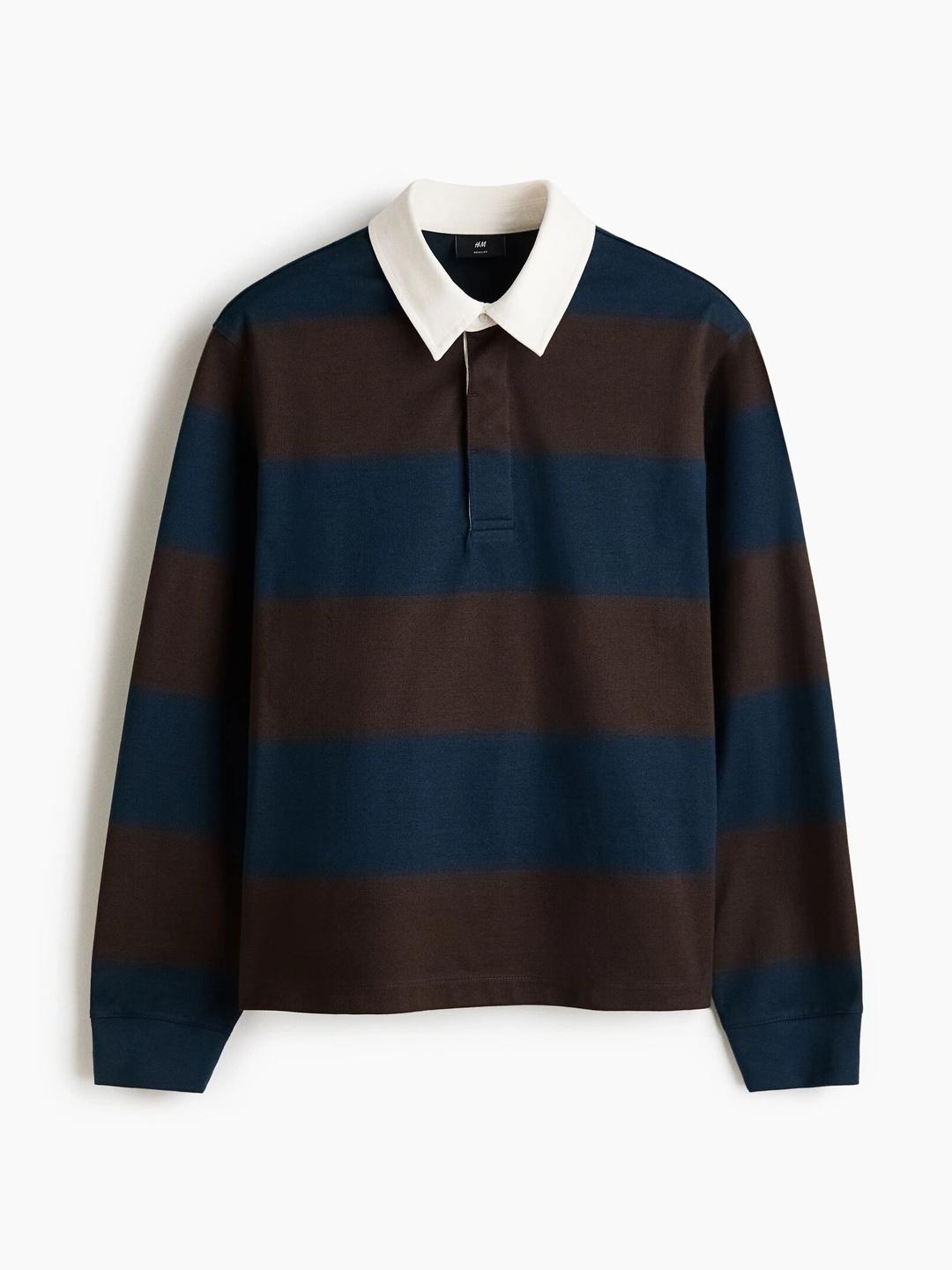 H&M Men Striped Polo Collar T-shirt - Image 1