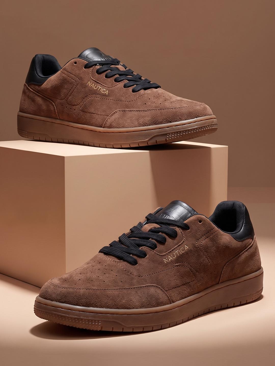 Nautica Men Brown Suede Sneakers - Image 1