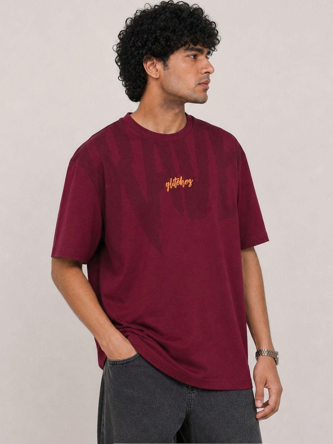 glitchez Men Oversized Typography T-shirt