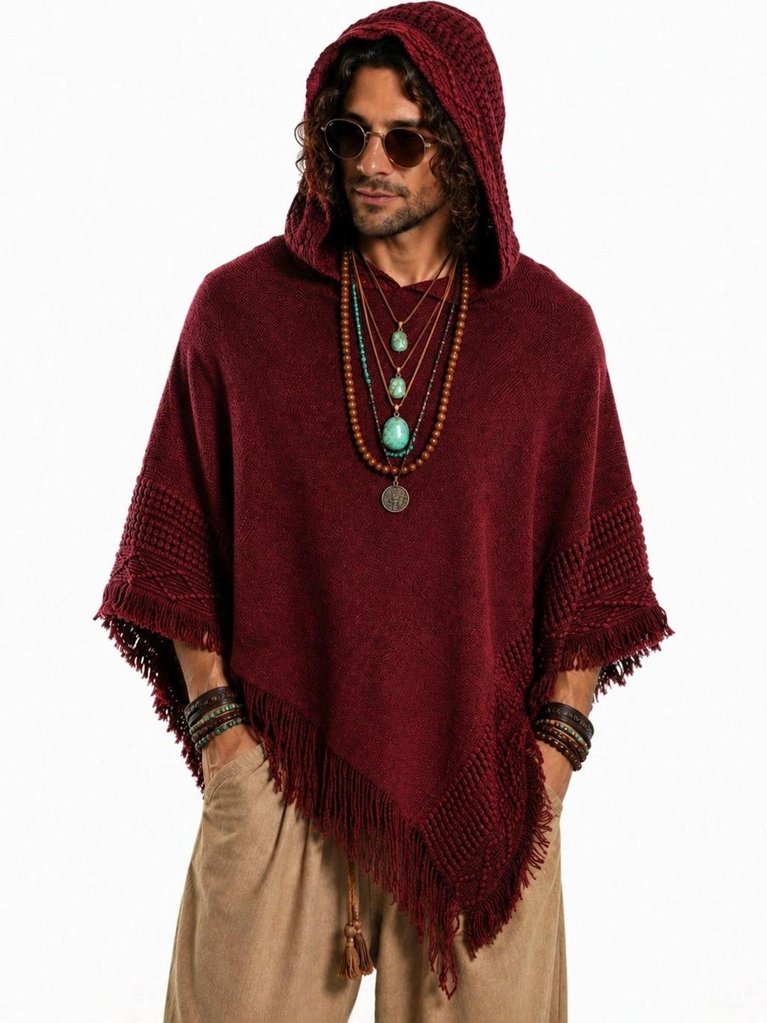 WOOLOASIS Men Woollen Poncho with Fringed Detail - Image 1