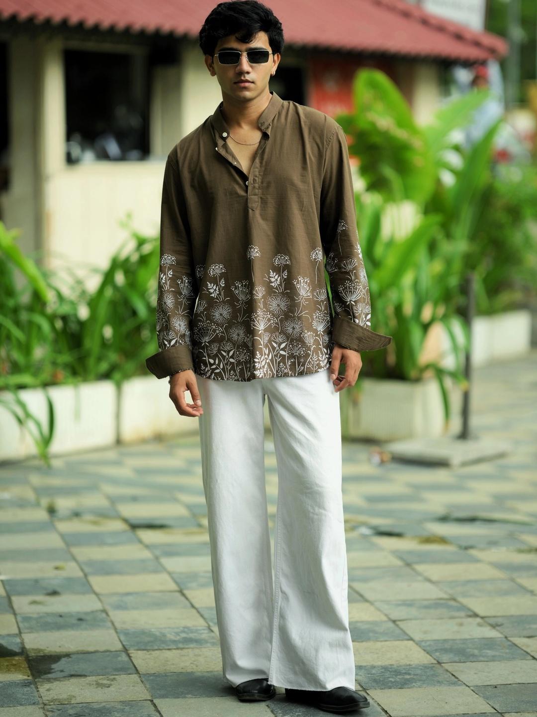 Hues Fab Men Floral Printed Kurta - Image 1