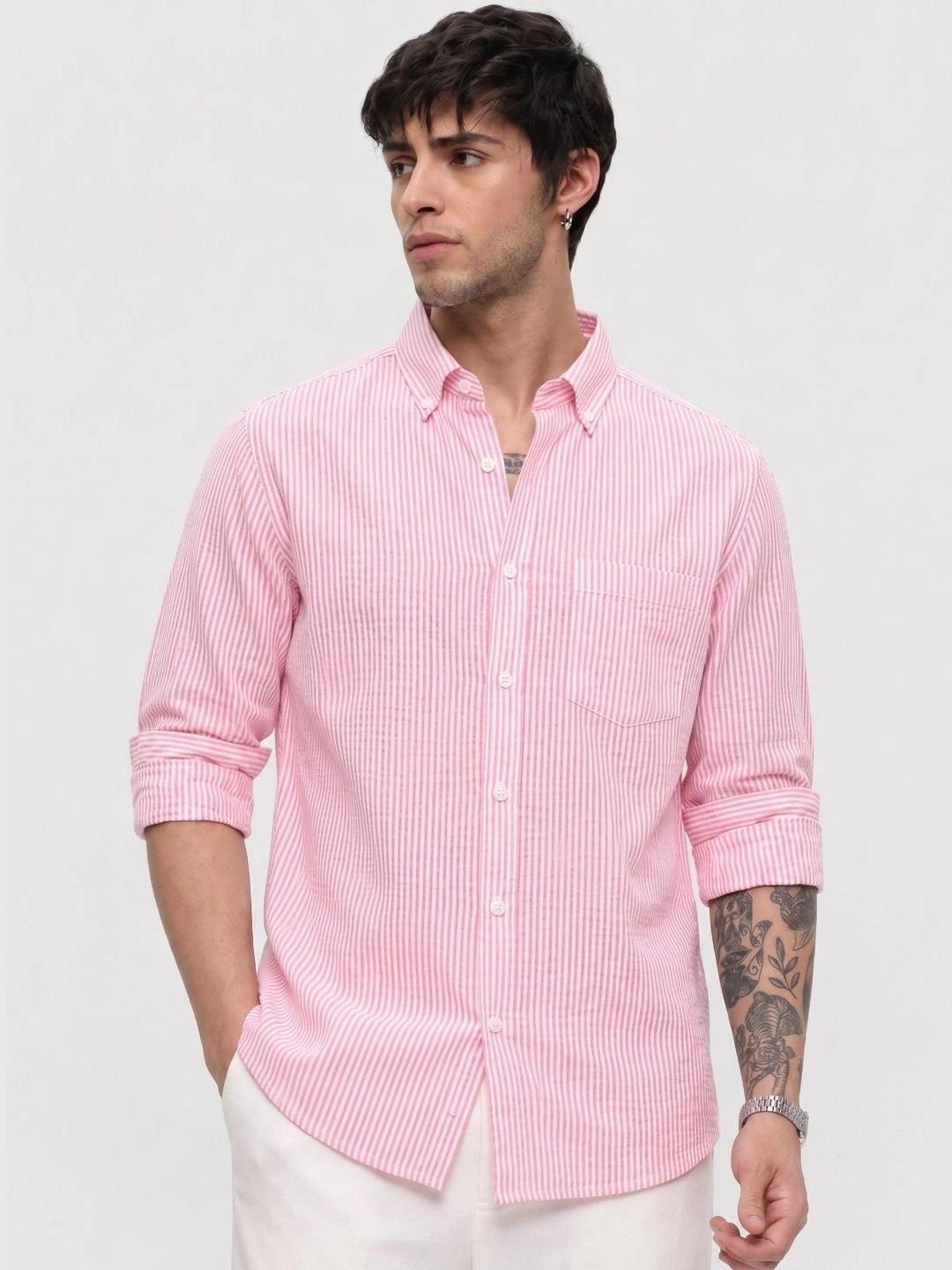 HENSHIKA Men Slim Fit Striped Shirt