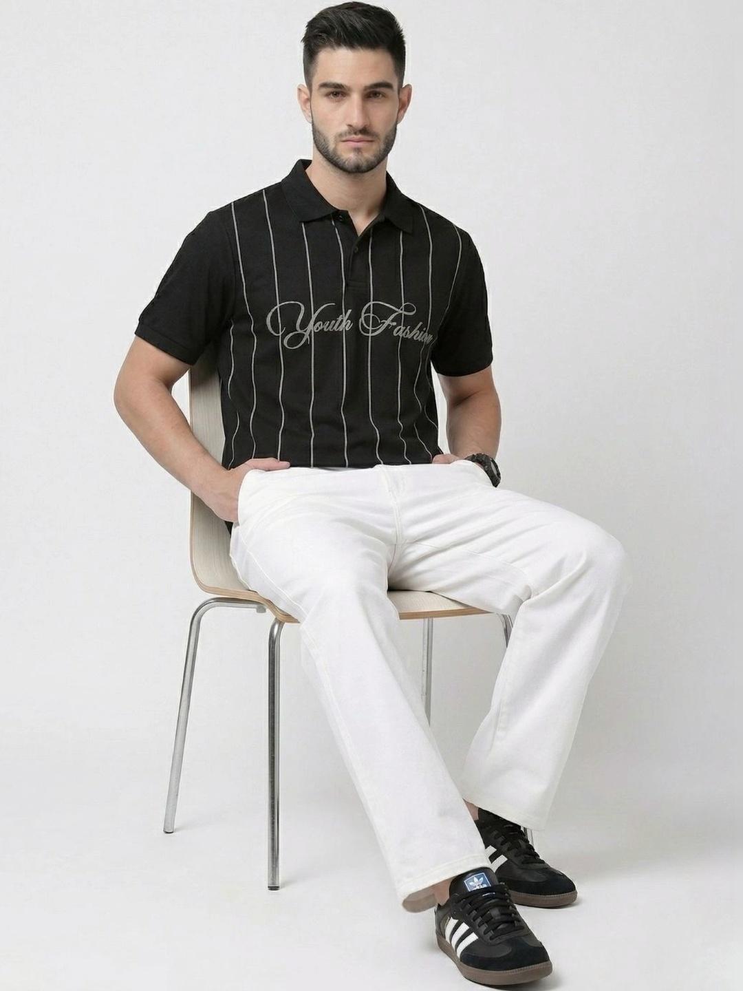 Kook N Keech Men Typography Striped Polo Collar T-shirt - Image 1