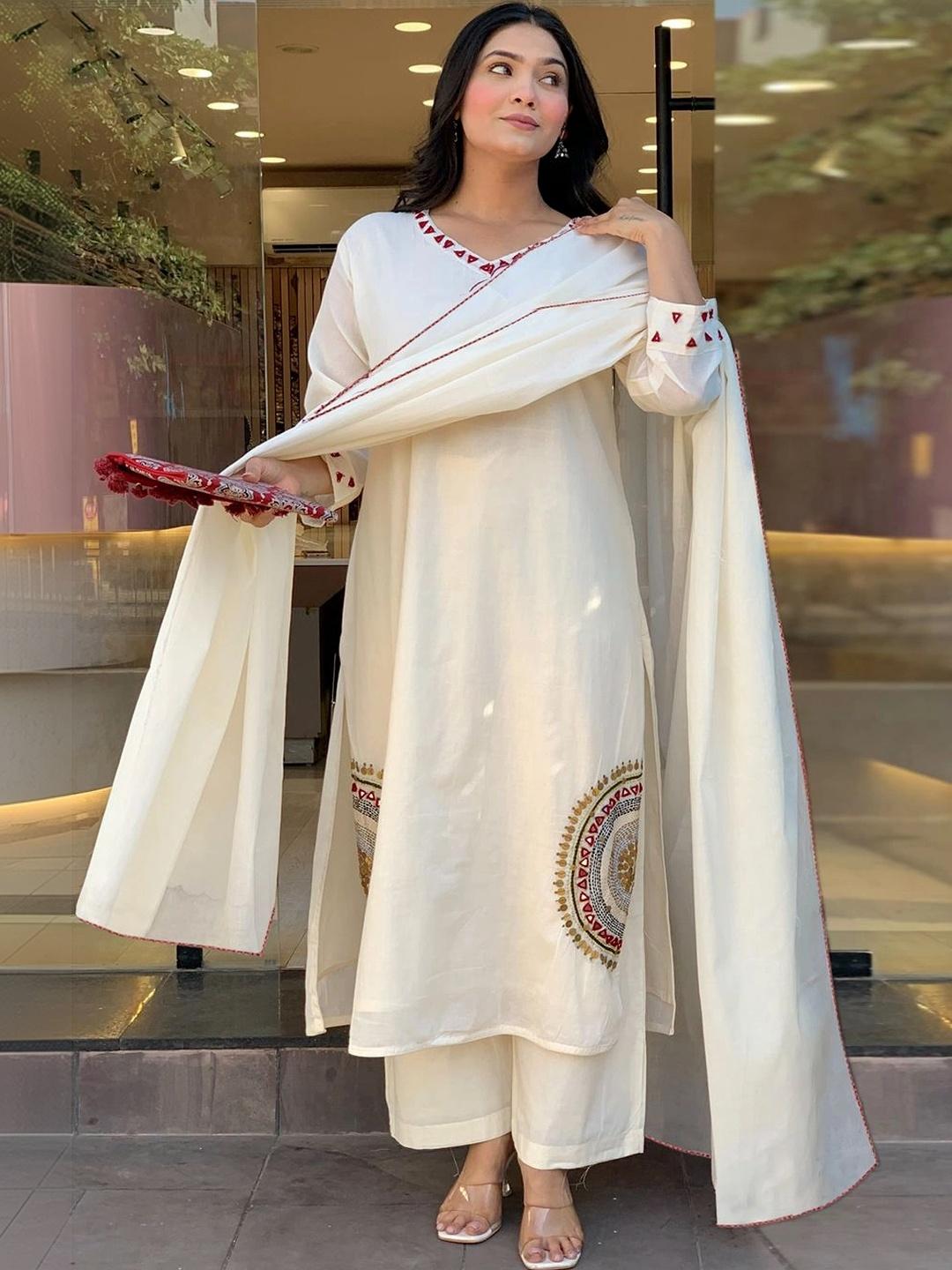 GoSriKi Women Ethnic Motifs Embroidered Kurta with Palazzos & Dupatta - Image 1