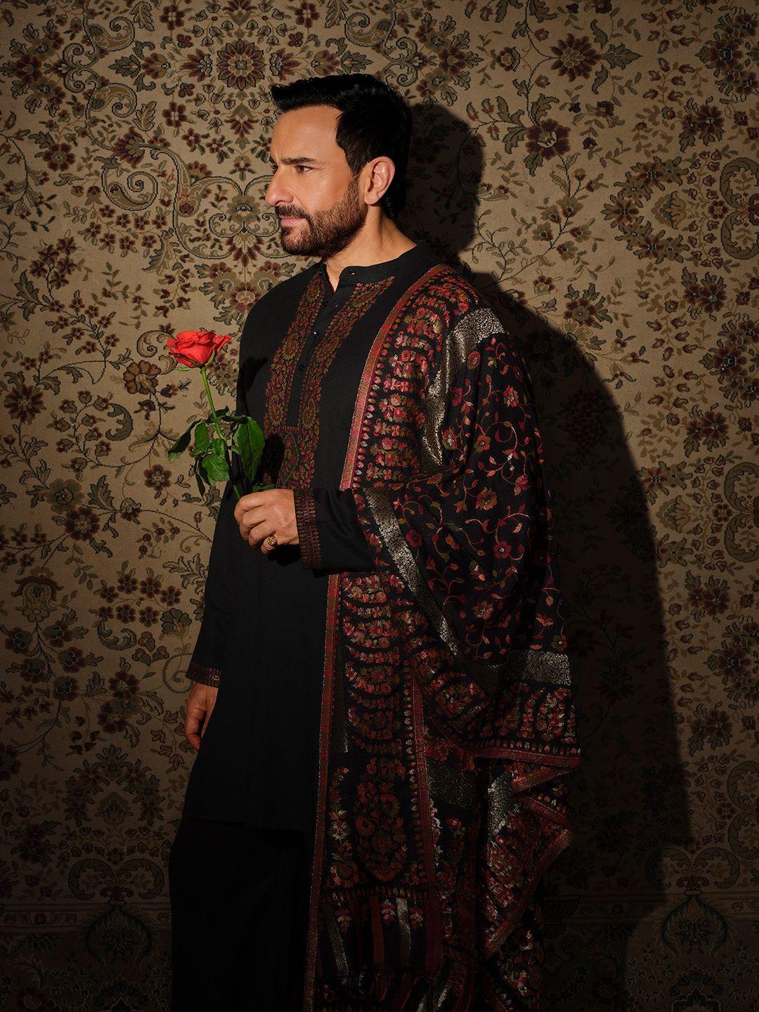 House of Pataudi Men Jacquard Kurta Set - Image 1
