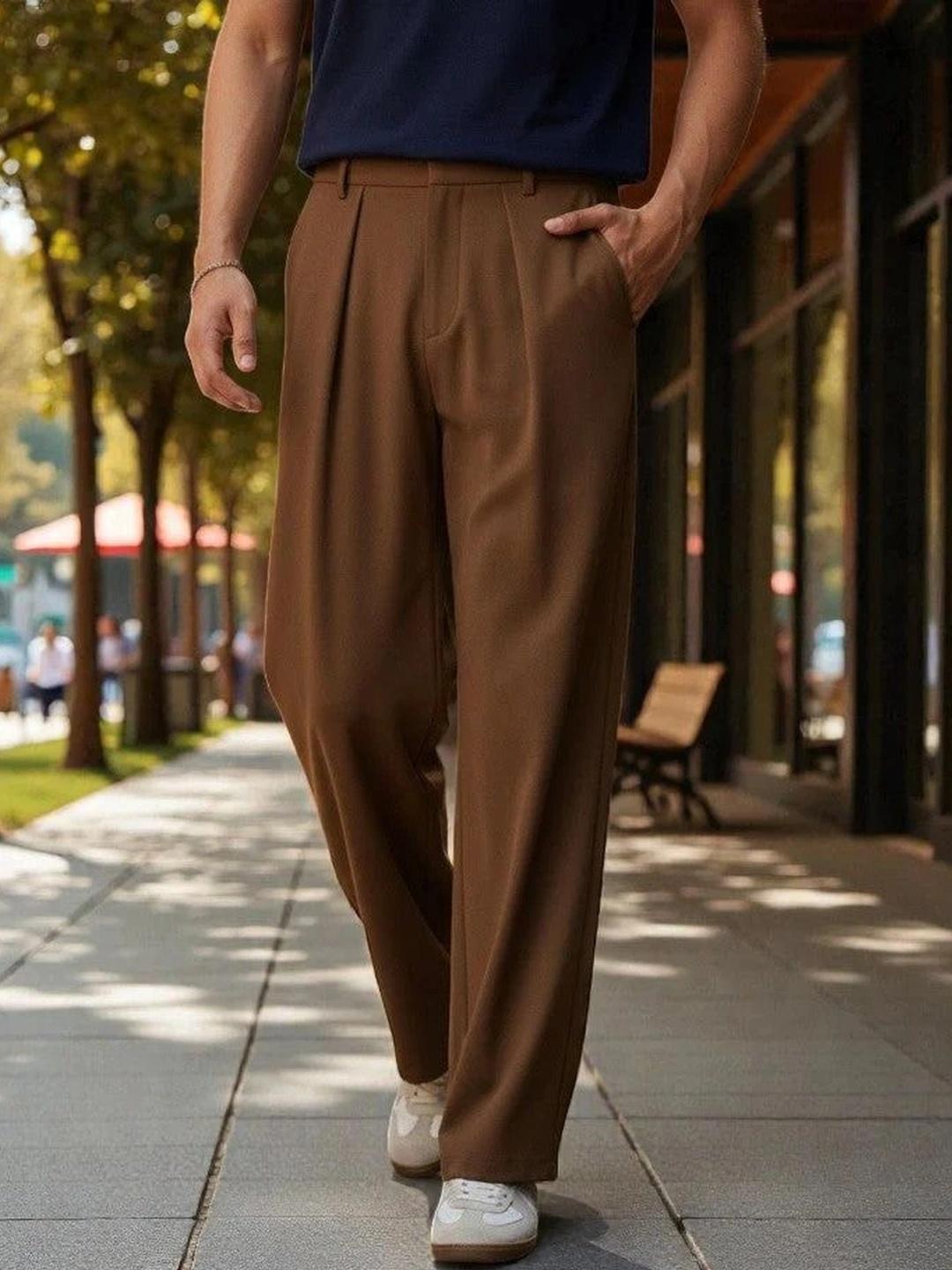 ZYVRA Men Straight Fit Easy Wash Pleated Trousers - Image 1