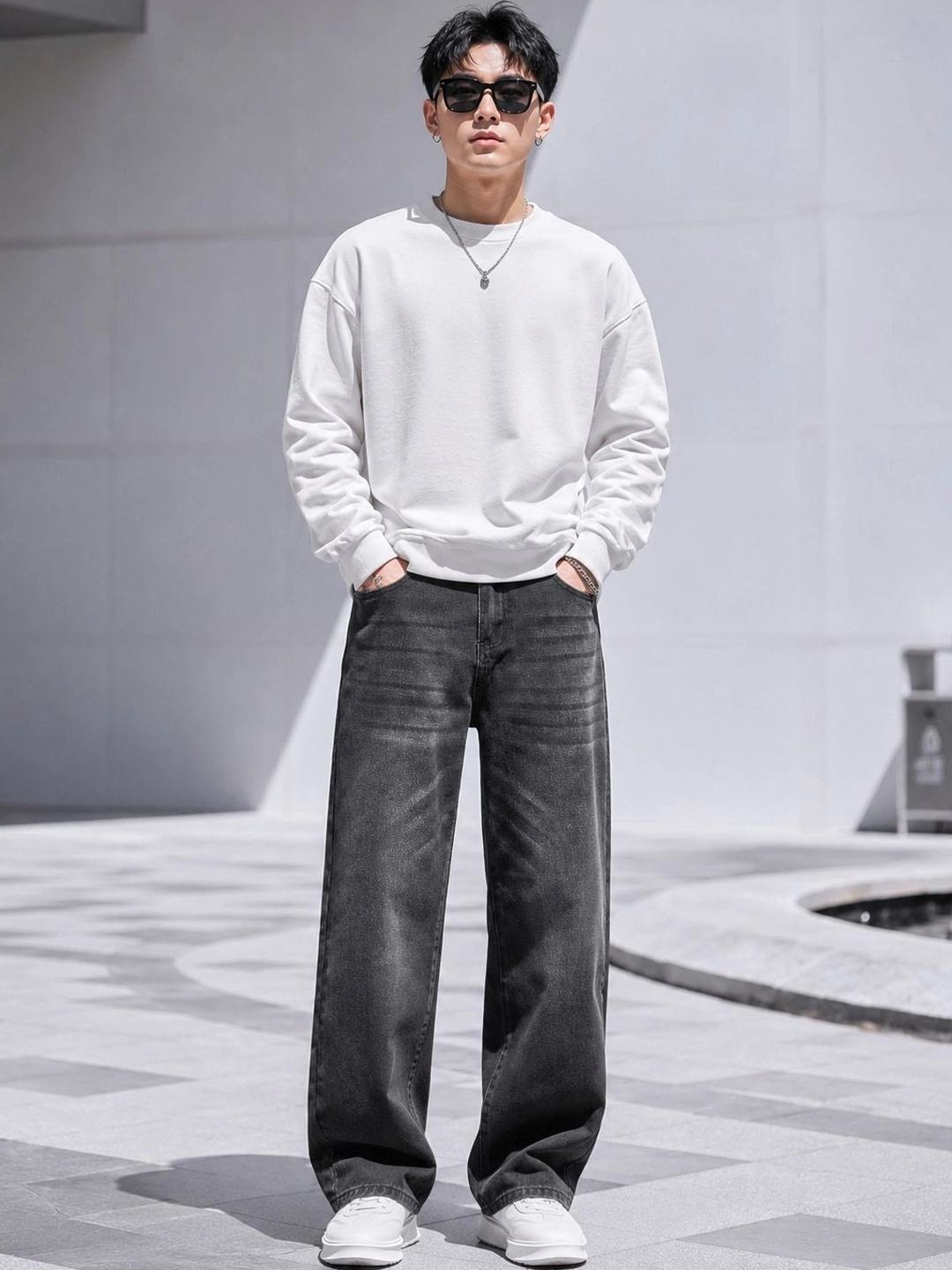 BREXX Men Wide Leg Mid-Rise Light Fade Stretchable Jeans - Image 1