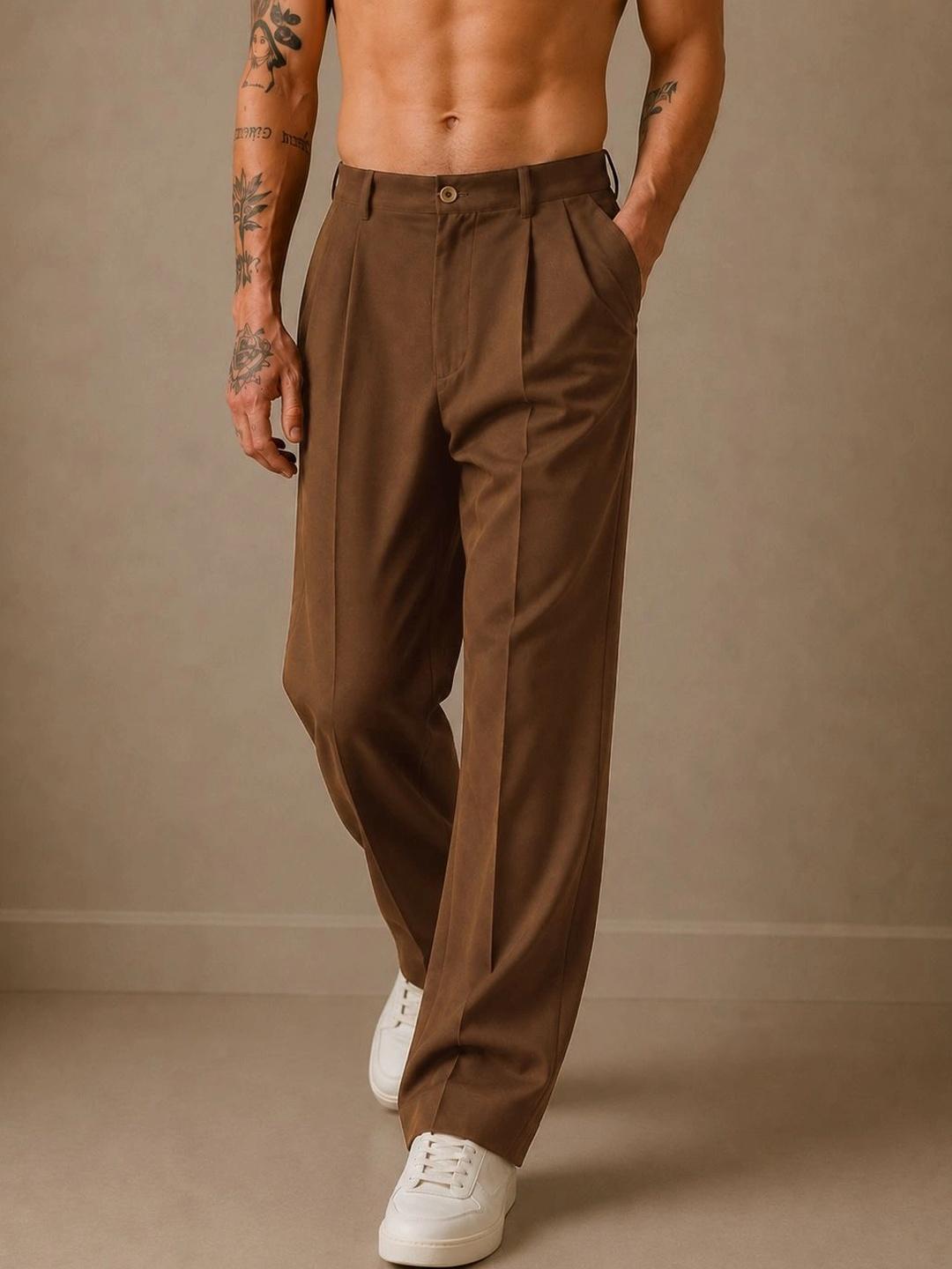 House of Pataudi Men Solid Relaxed Wide Leg Trousers - Image 1