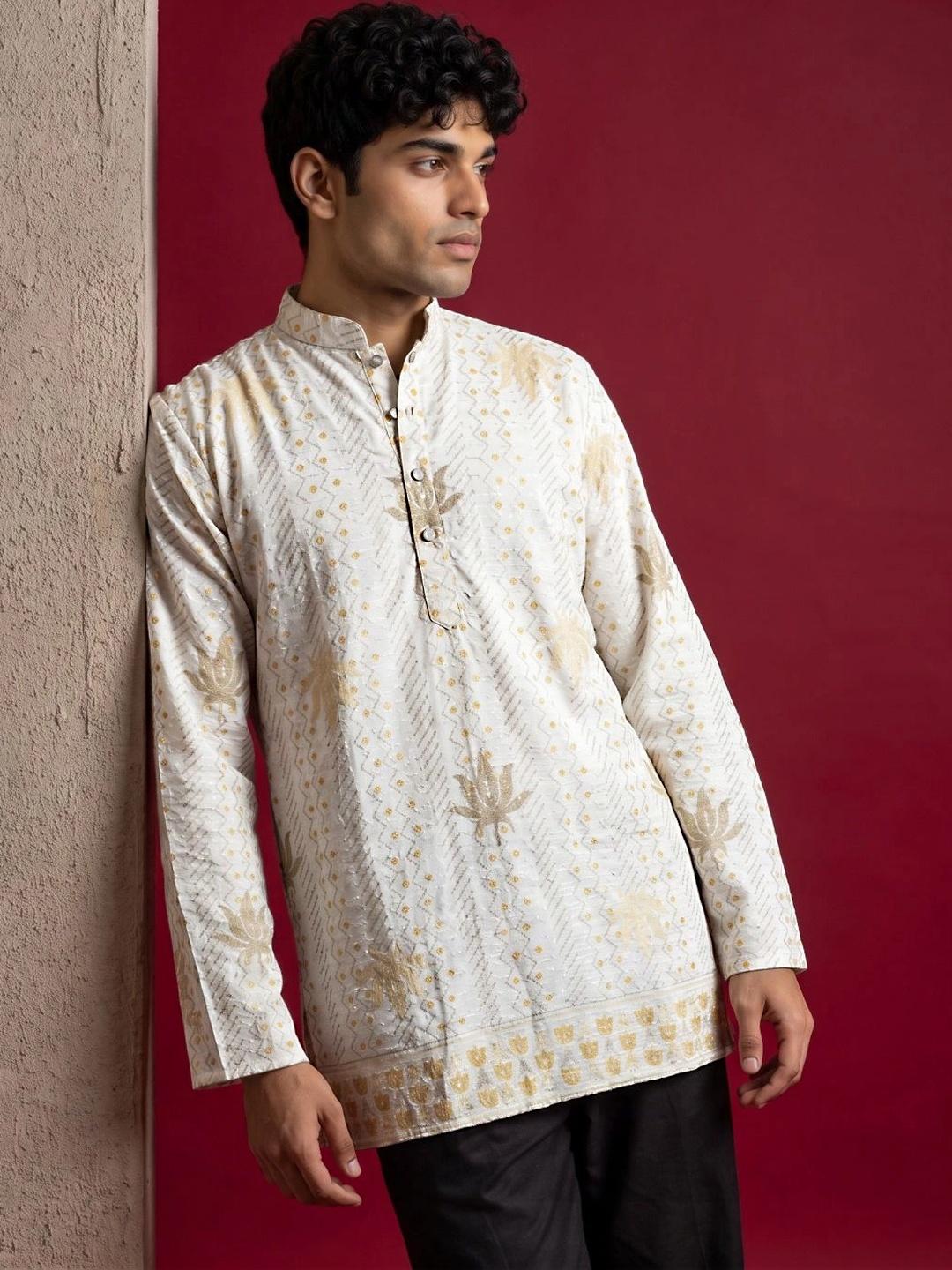 Jompers Men Ethnic Motifs Embroidered Thread Work Kurta - Image 1