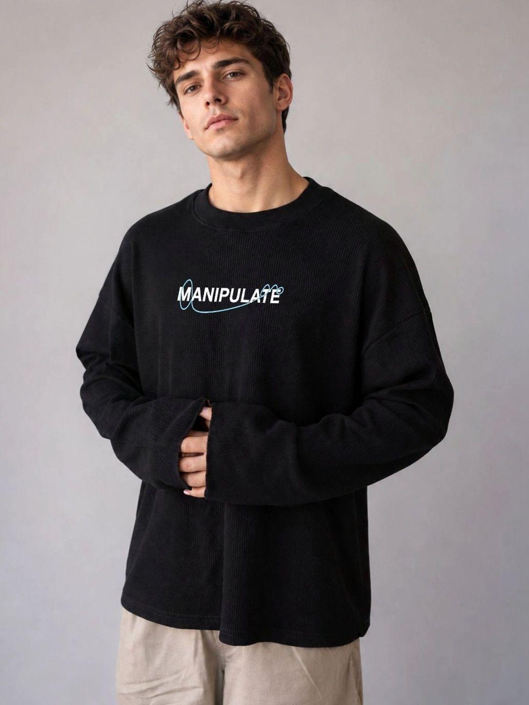 BRAHMOR Men Typography Drop-Shoulder Sleeves Raw Edge Boxy T-shirt