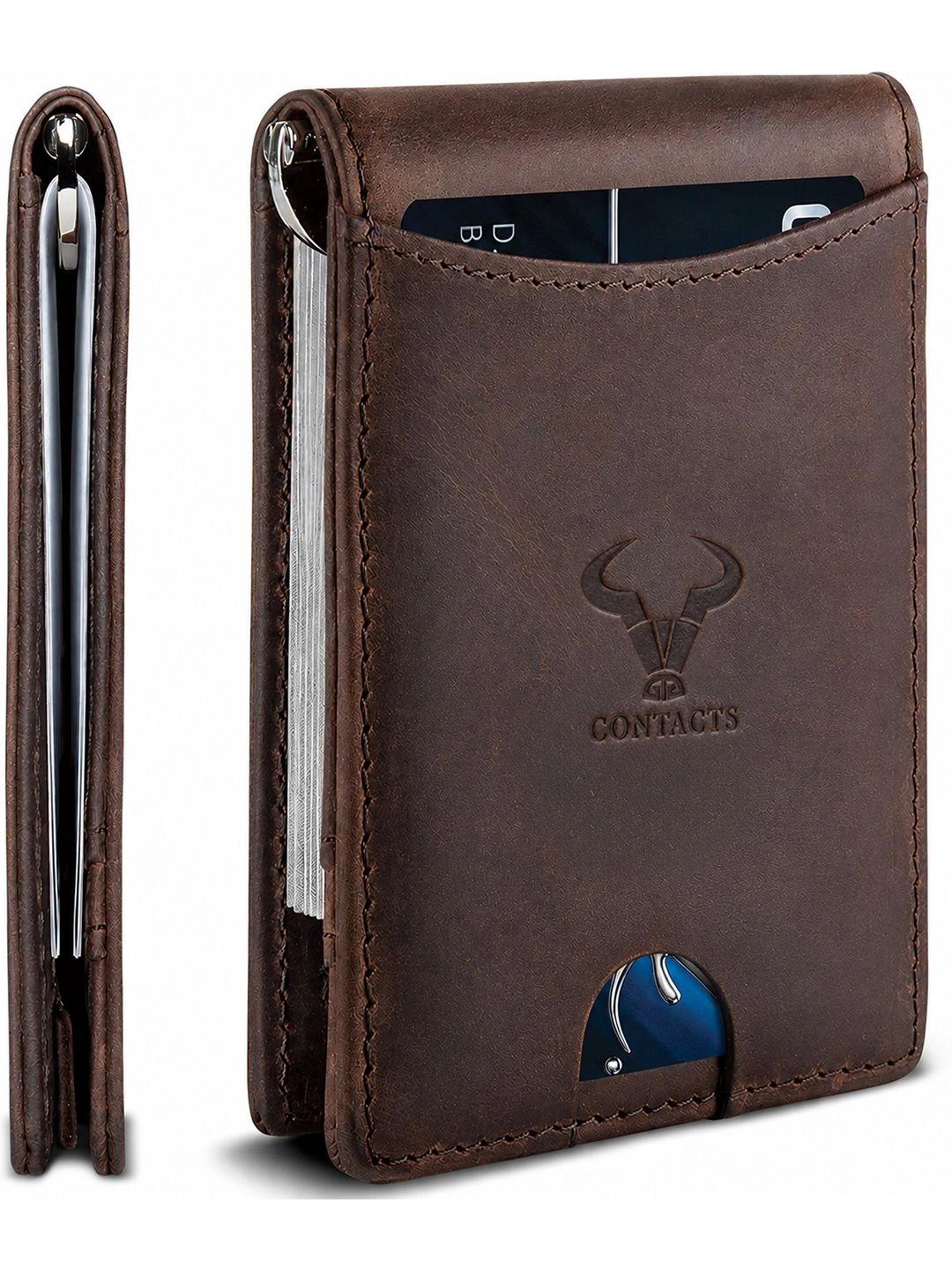 CONTACTS Men Textured Leather Money Clip - Image 1