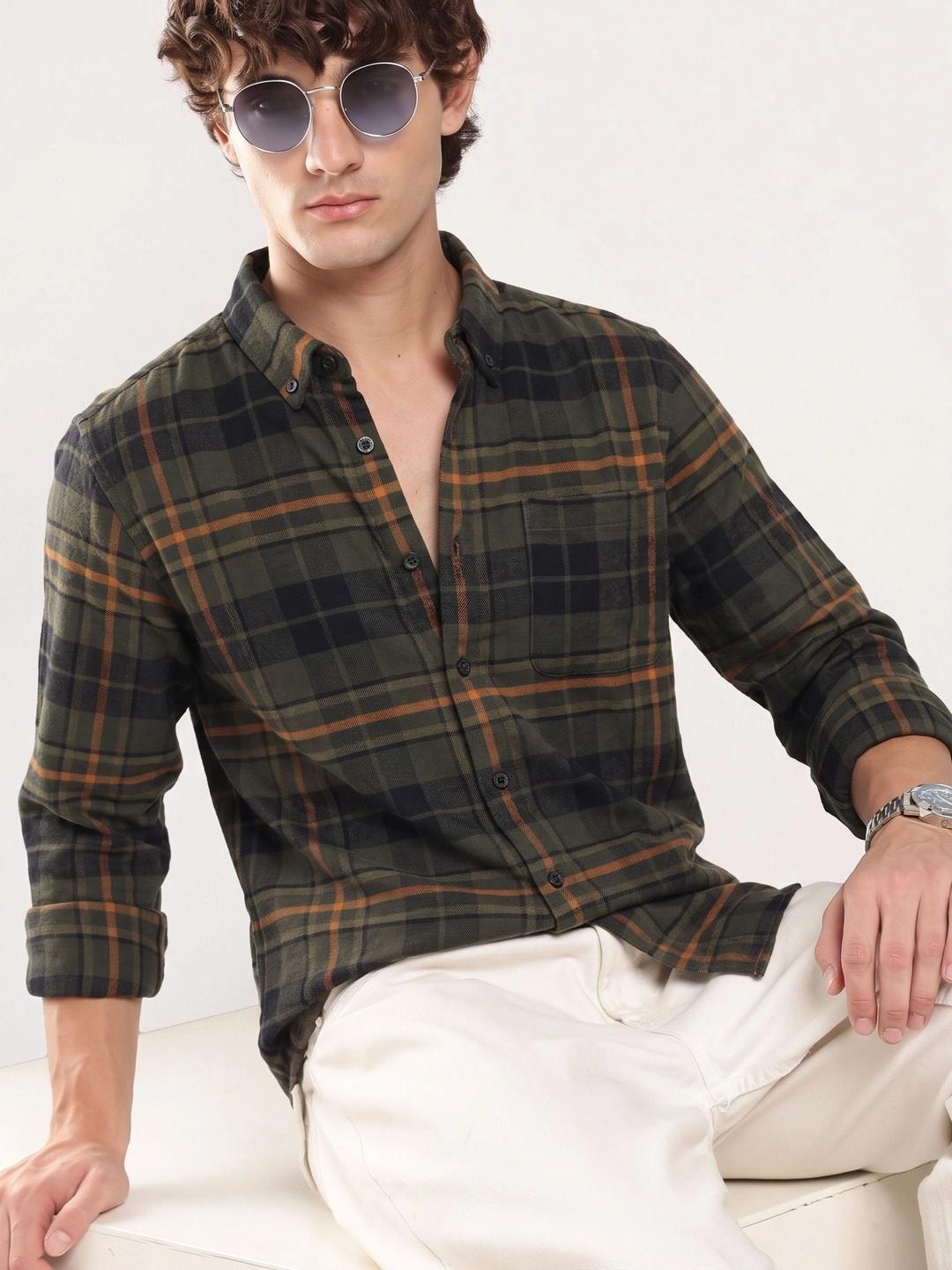 HERE&NOW Men Slim Fit Tartan Checks Checked Casual Shirt - Image 1