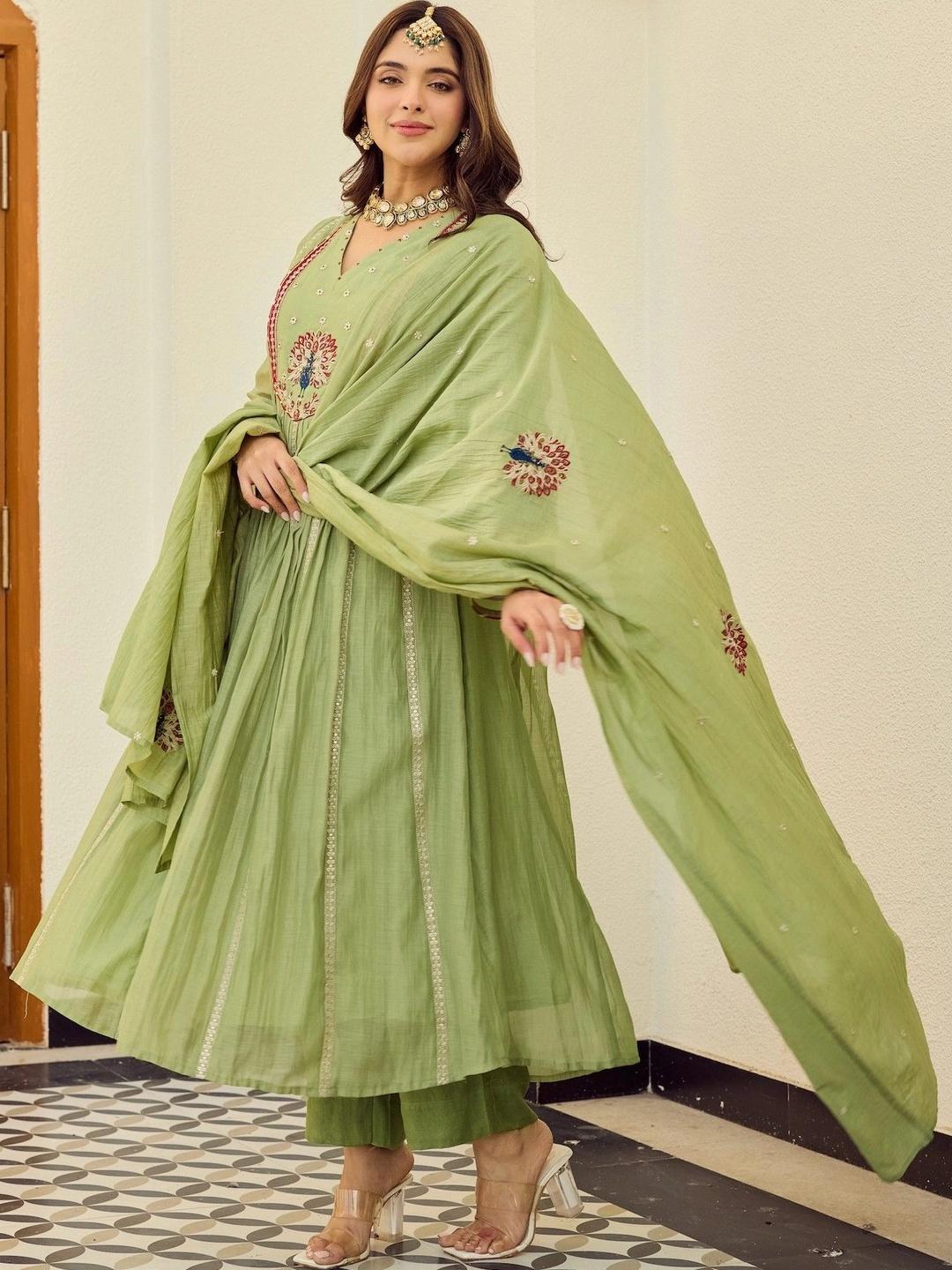 HERE&NOW Women Ethnic Motifs Kurta with Trousers & Dupatta