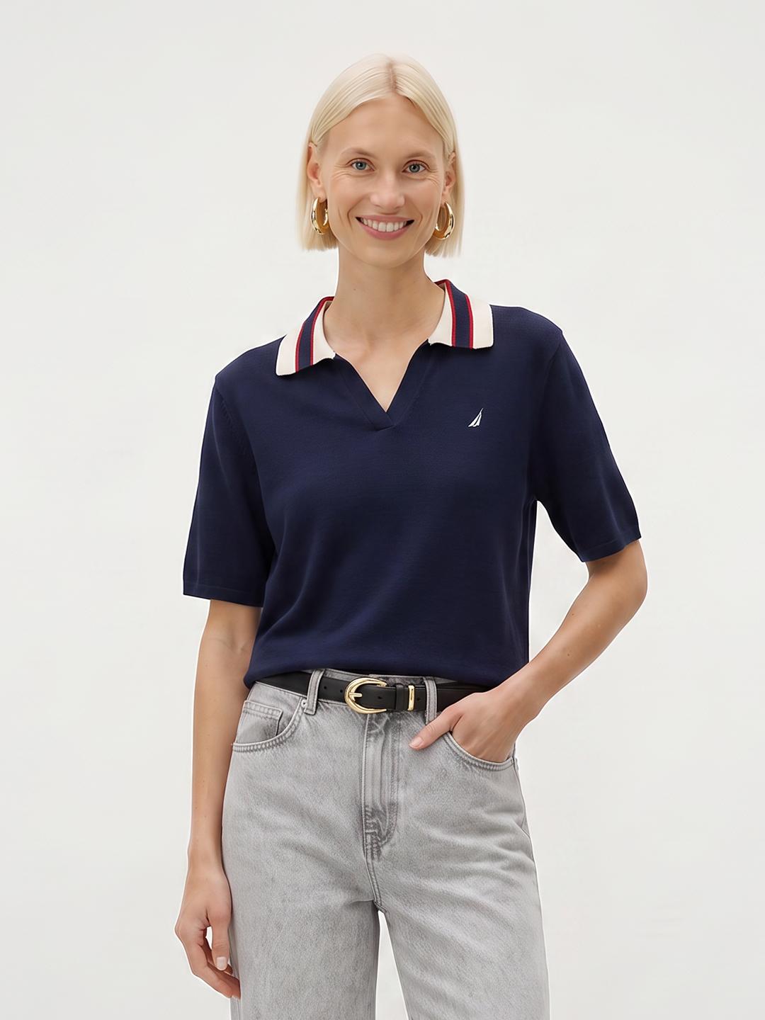 Nautica Relaxed Fit Contrast Polo Collar T-shirt