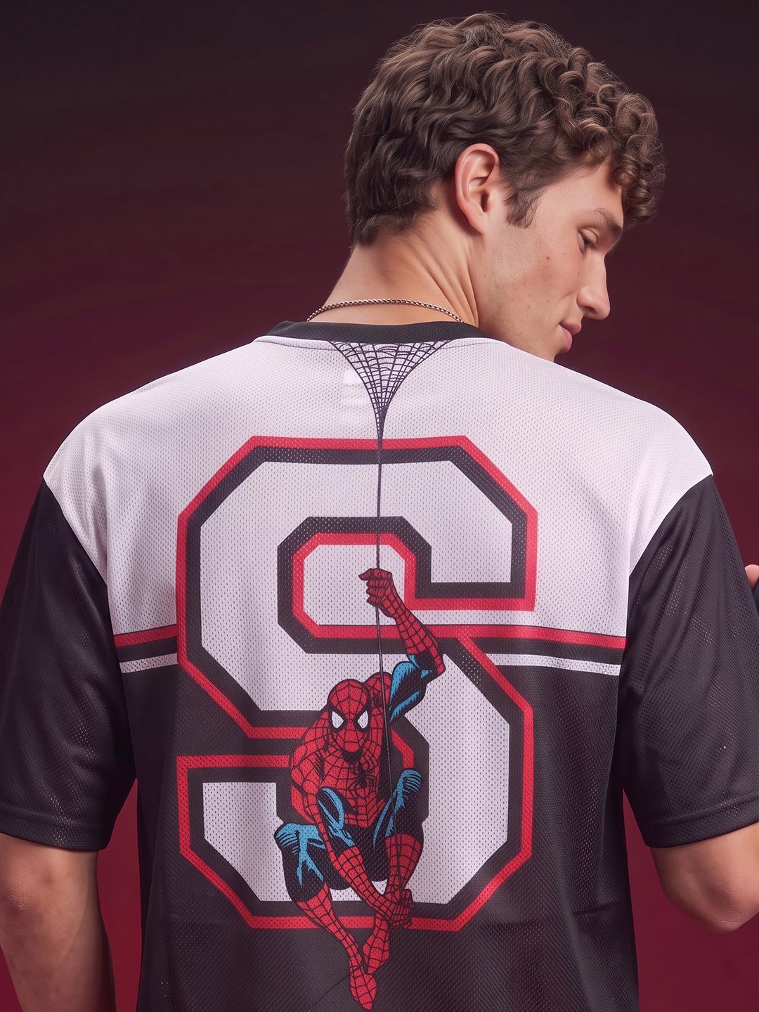glitchez Mesh Spider-Man Marvel Printed Relaxed Fit T-shirt