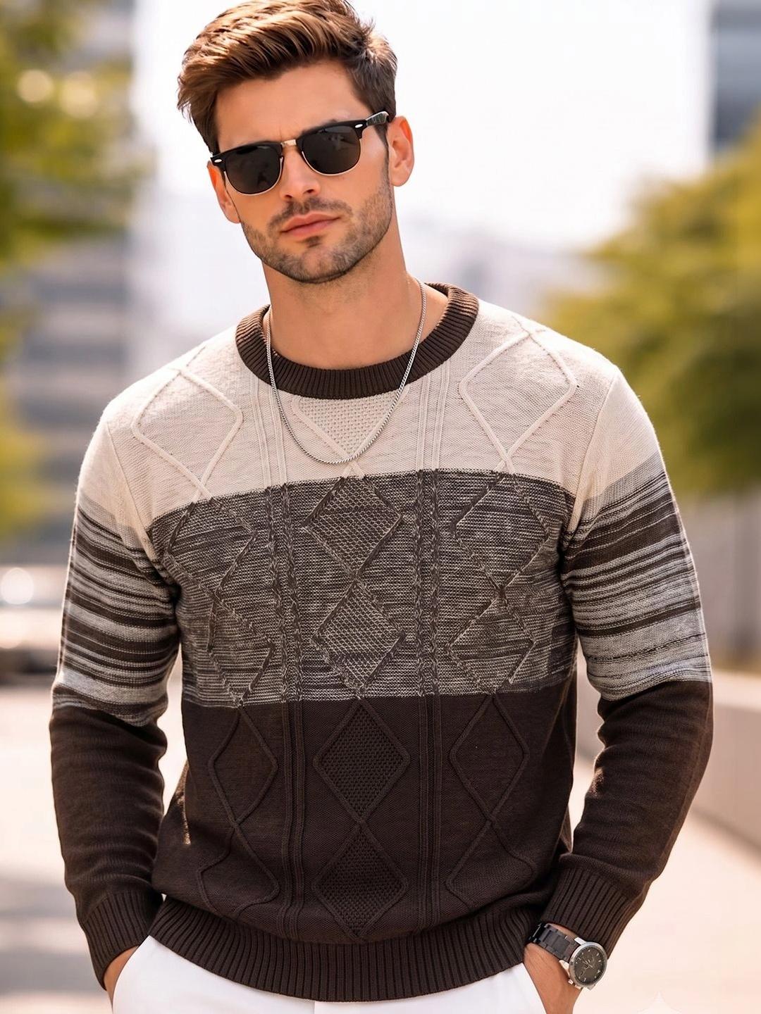 SZN Men Cable Knit Colourblocked Pullover - Image 1
