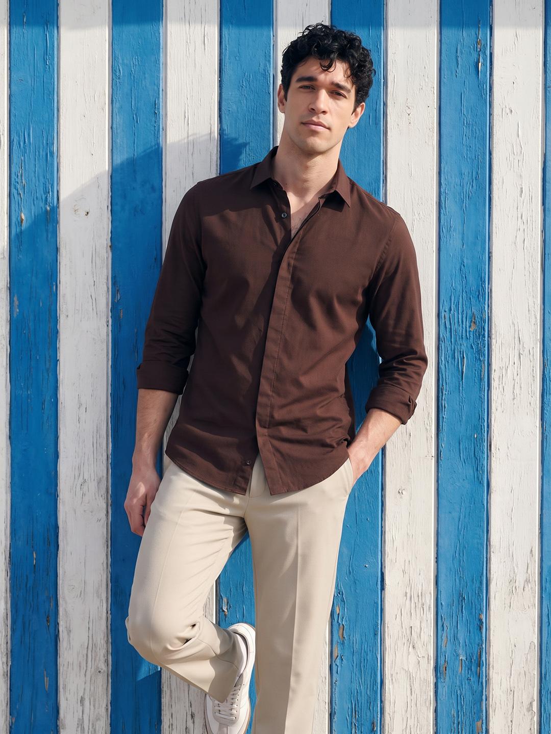 Mast & Harbour Spread Collar Cotton Spandex Casual Shirt