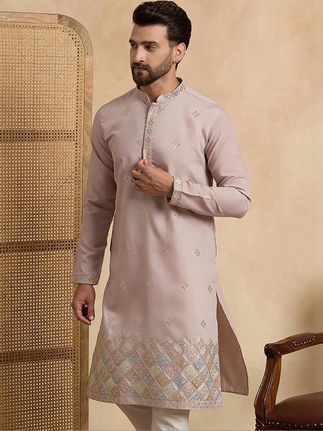 House of Pataudi Embroidered Mandarin Collar Kurta - Image 1