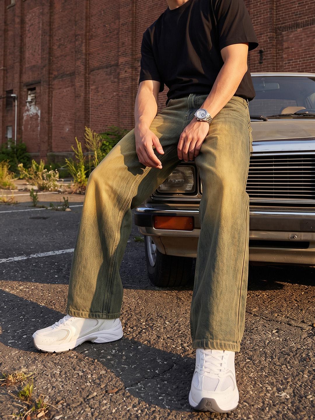 Roadster Men Wide Leg Heavy Fade Cotton Jeans