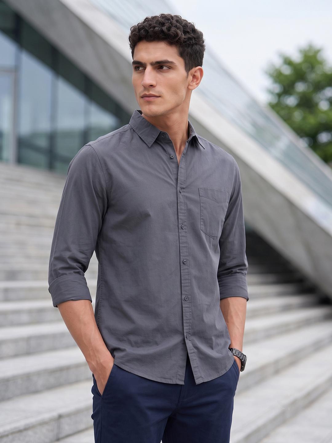 HERE&NOW Men Regular Fit Peach Cotton Shirt Orange - Image 1