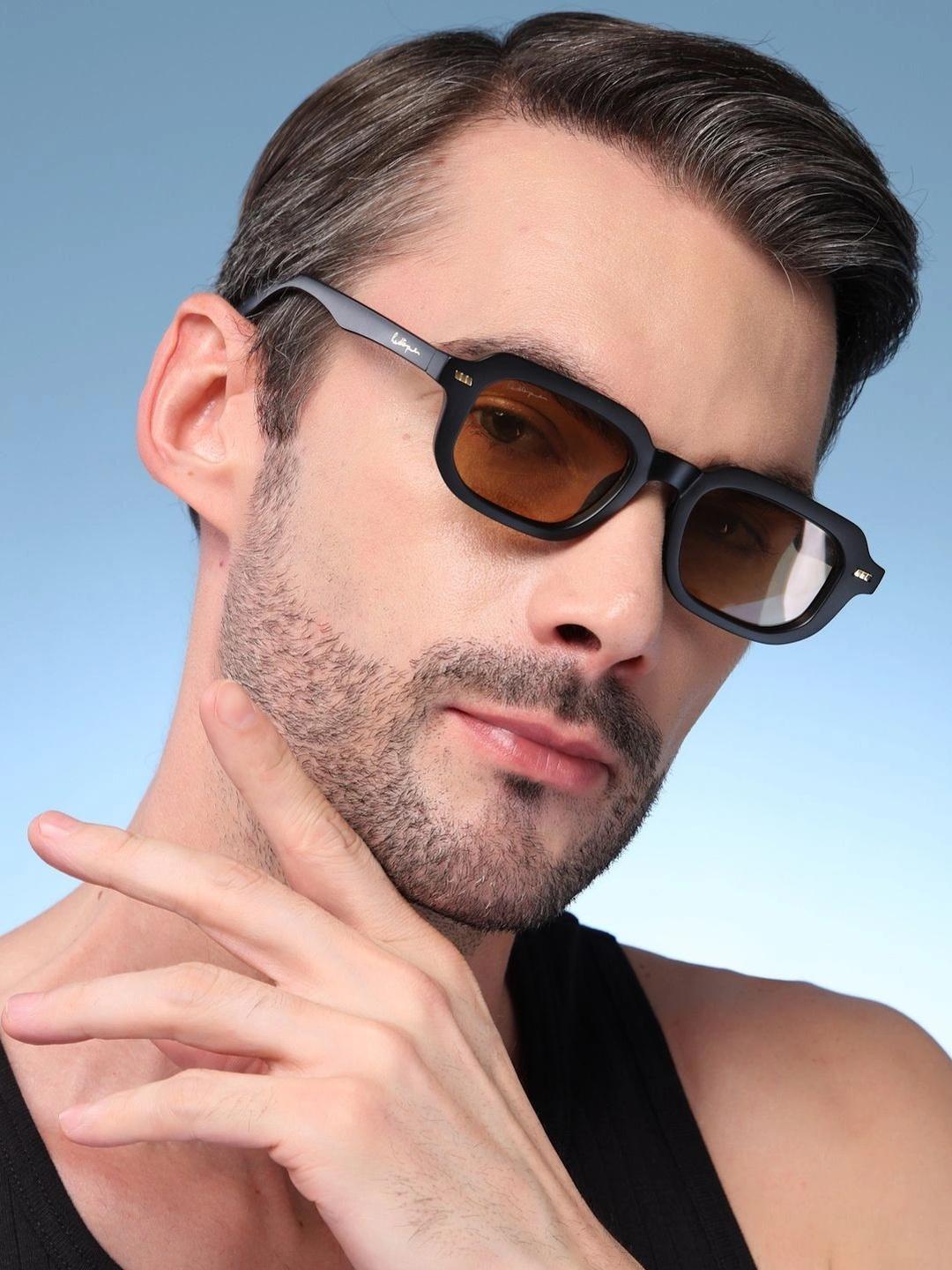 Red Tape Orange Lens Black Frame Square Sunglasses - Image 1