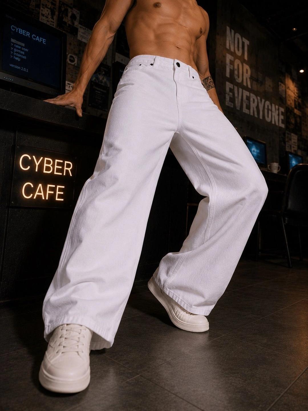 Bene Kleed Men White Wide Leg High Rise Jeans