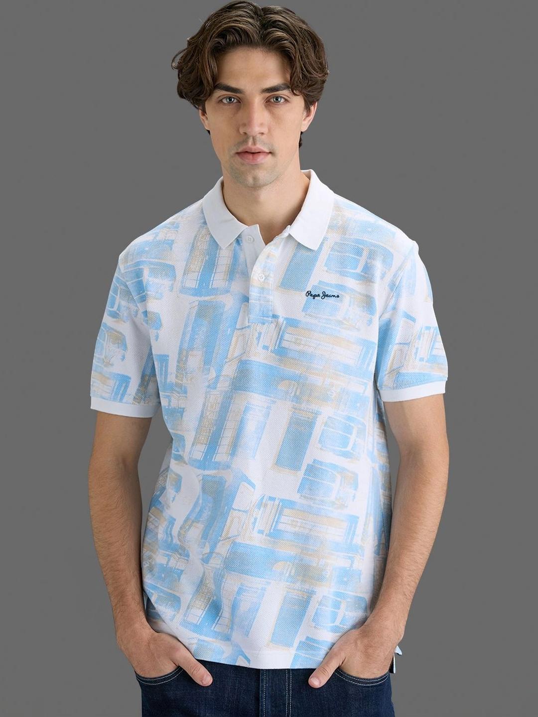 Pepe Jeans Men Printed Polo Cotton T-shirt - Image 1