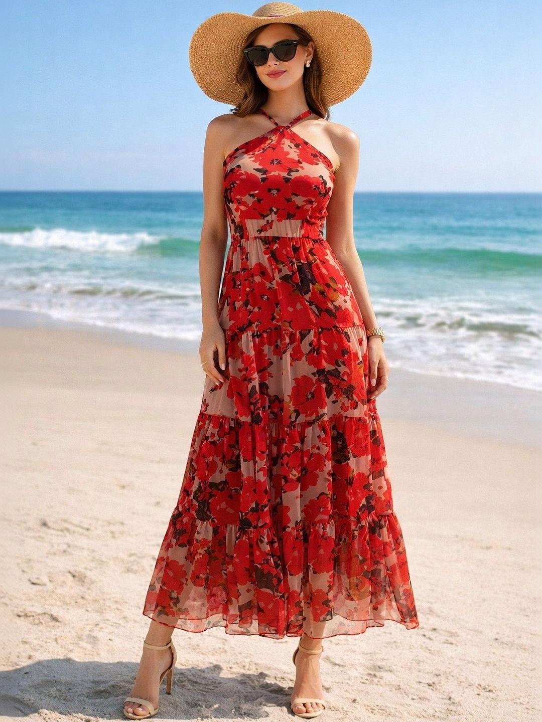 red flowy beach dress Floral Maxi Dresses For Women Womens Summer Dresses Floral Sleeveless Smocked Maxi Dress Green Lantern