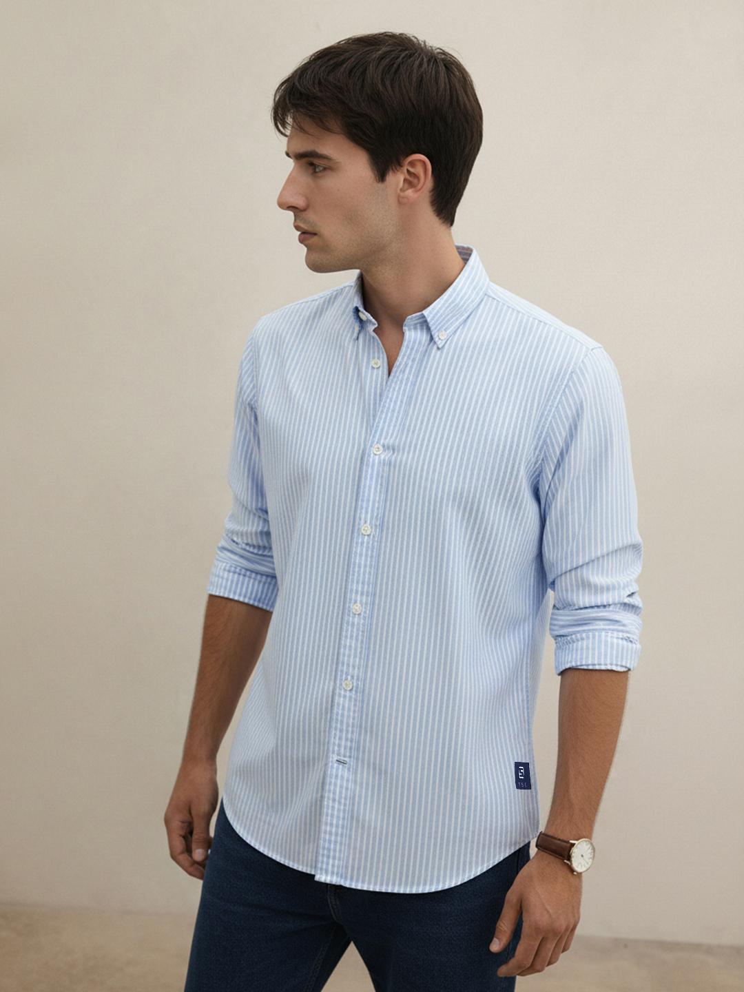 THE SHIRT CODE Striped Slim Fit Casual Shirt - Image 1