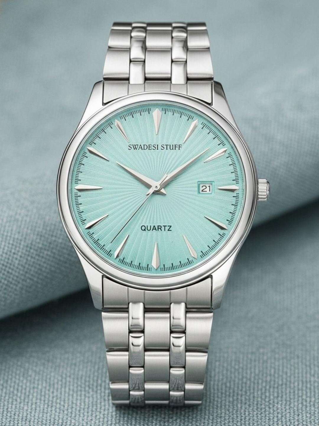 SWADESI STUFF Men Skyblue Dial Stainless Steel Watch - Image 1