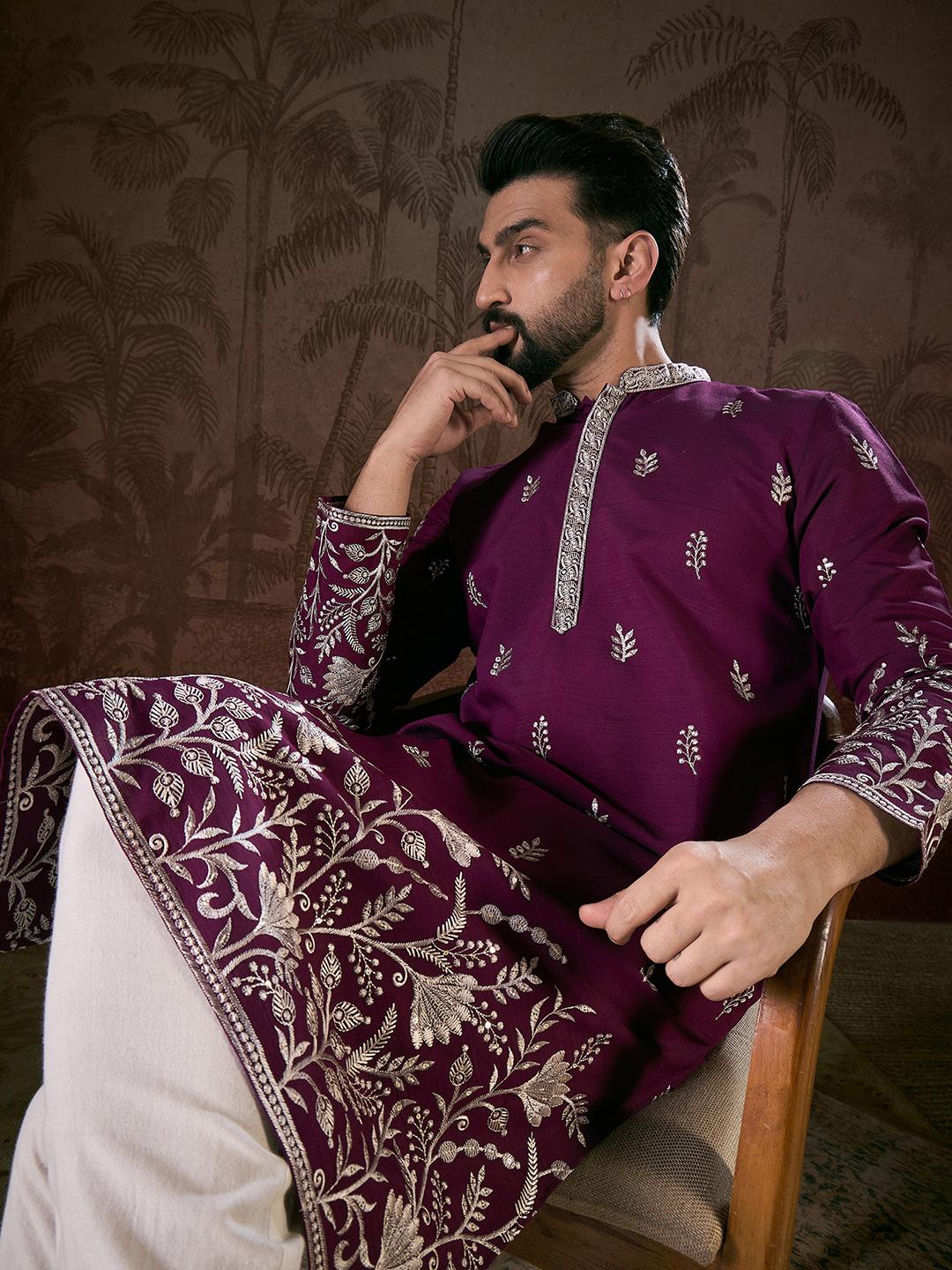 House of Pataudi Embroidered Mandarin Collar Kurtas - Image 1