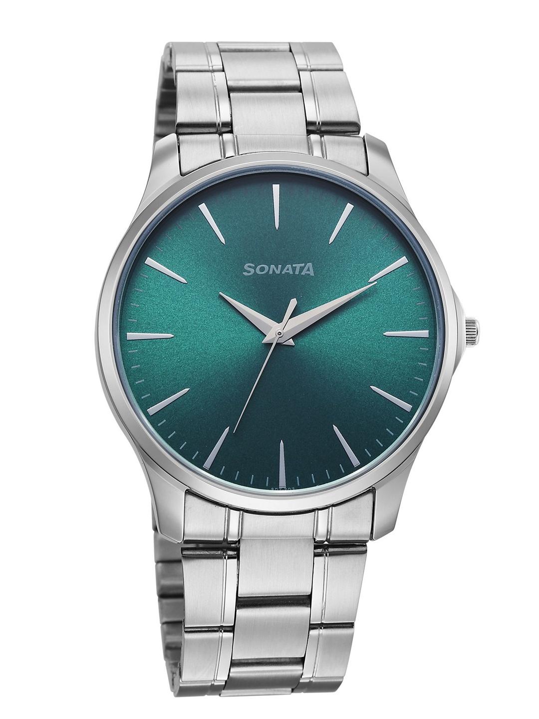 Sonata Men Ease Green Dial Quartz Analog Watch - 77163SM10W - Image 1