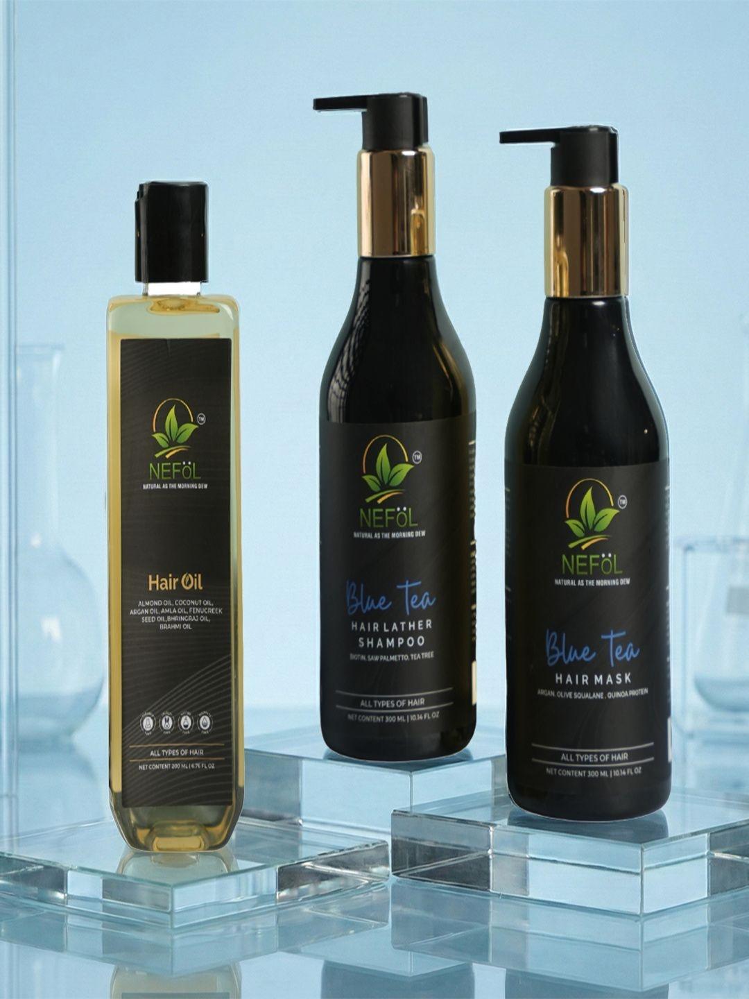 Buy NEFOL Set Of 3 Blue Tea Hair Oil- 200 ml- Shampoo- 300 ml