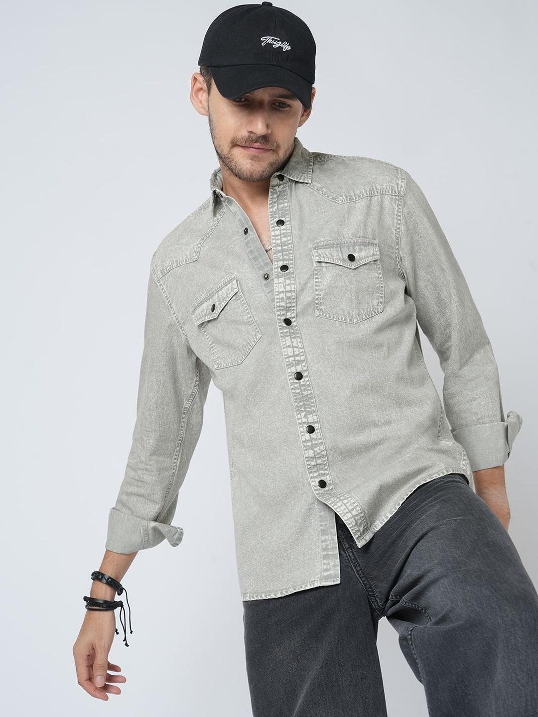 VASTRADO Greystone Acid Wash Double Pocket Shirt - Image 1