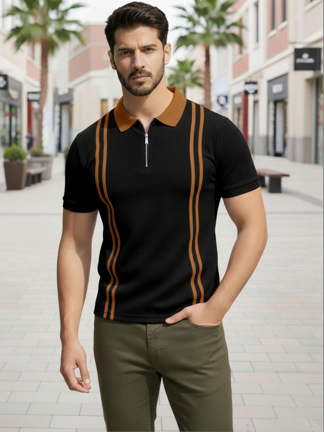 AUSK Men Striped Polo Collar T-shirt - Image 1