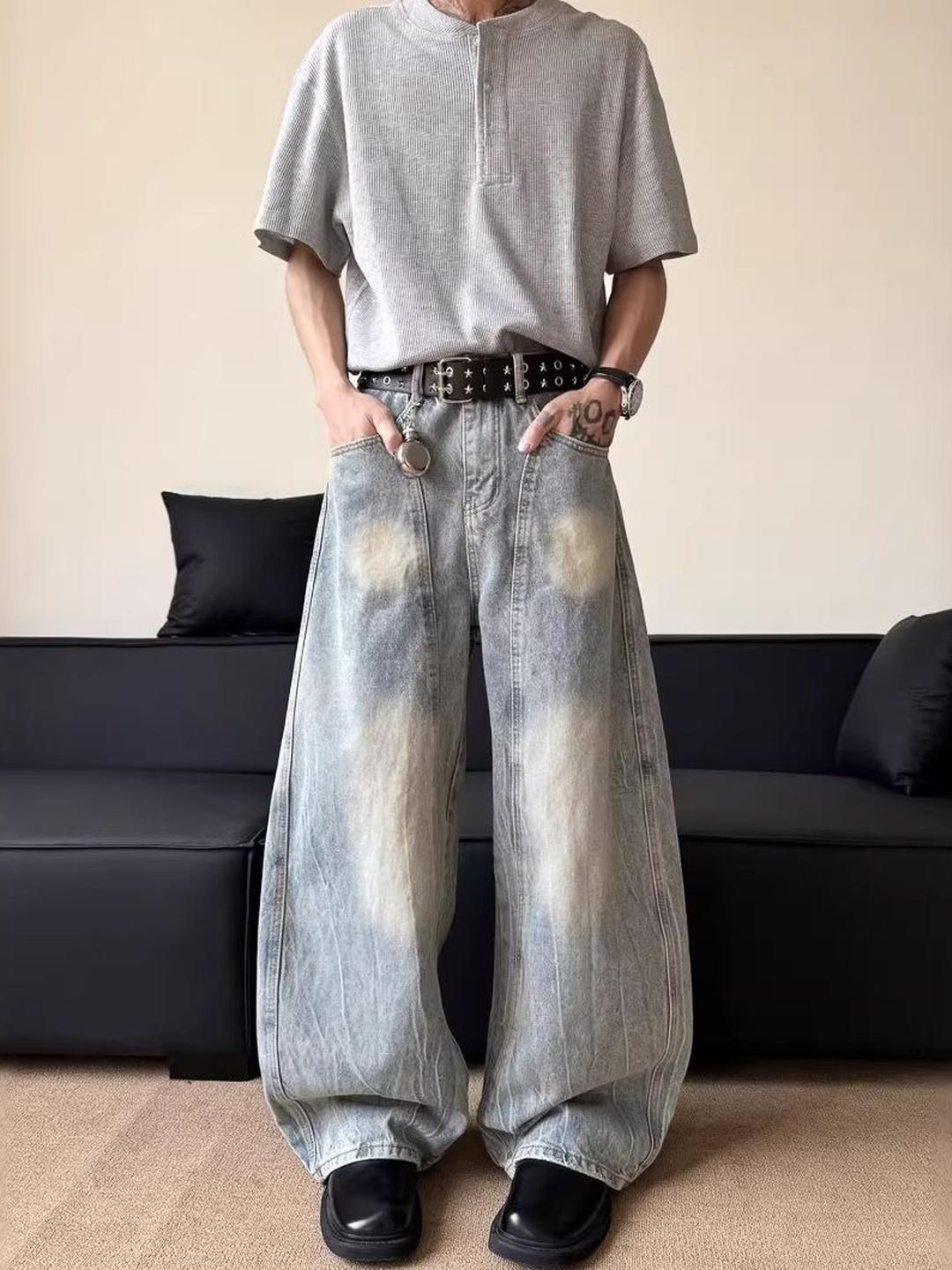 StyleCast x Revolte Men Wide Leg Mid-Rise Light Fade Jeans